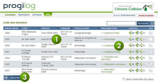 Liste des dossiers